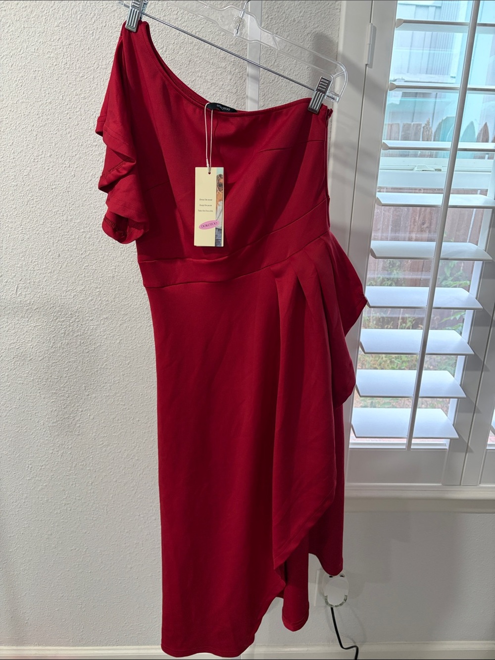 One-Shoulder Scarlet Ruffle Midi Dress